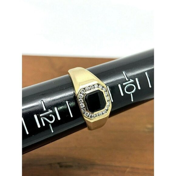 Diamond Black Onyx Ring 0.25ctw 14k Yellow Gold Unisex Size 11 Estate Je… - Picture 8 of 13